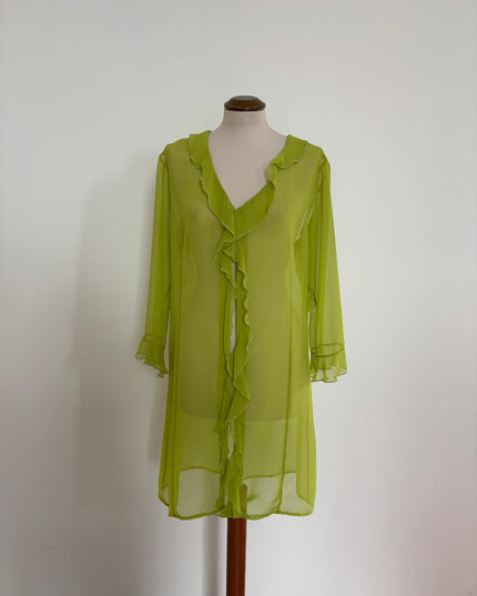 Spolverino Lungo Donna in Georgette Verde Mela – Art. C52 | Taglia L