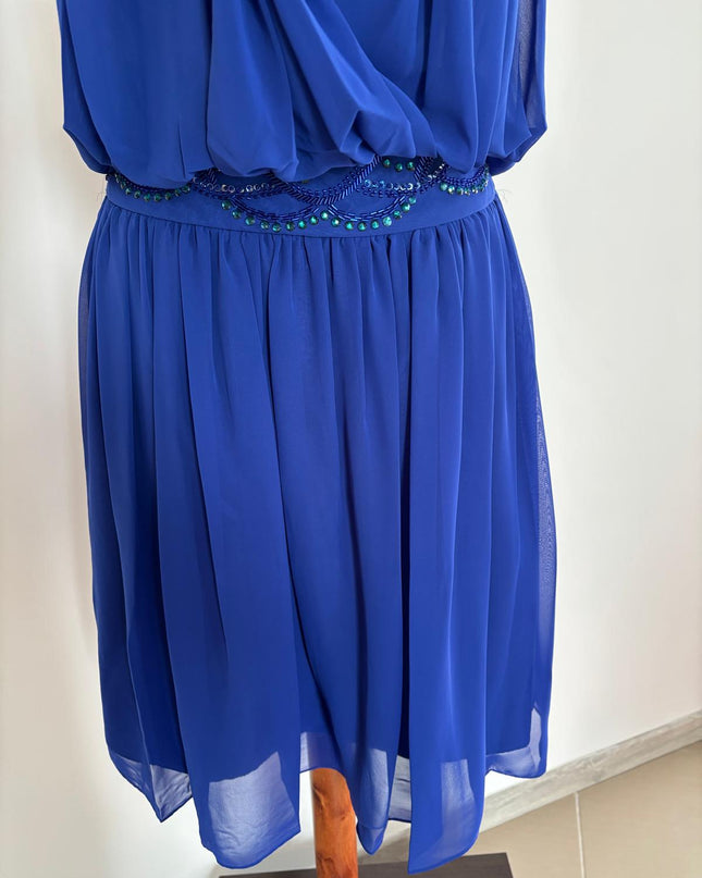 Abito Cerimonia Blufayazi – Colore F46 | Scollo Rotondo, Ricami in Perle e Pietre, Retro Sciallato con Stola | Tg. 42