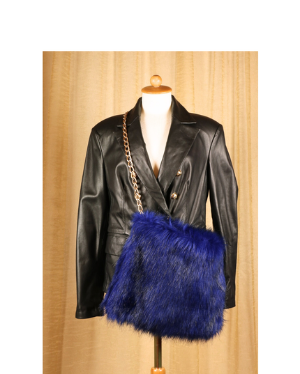 Leather Lab, Borsa in Pelliccia, Bluette/Nero