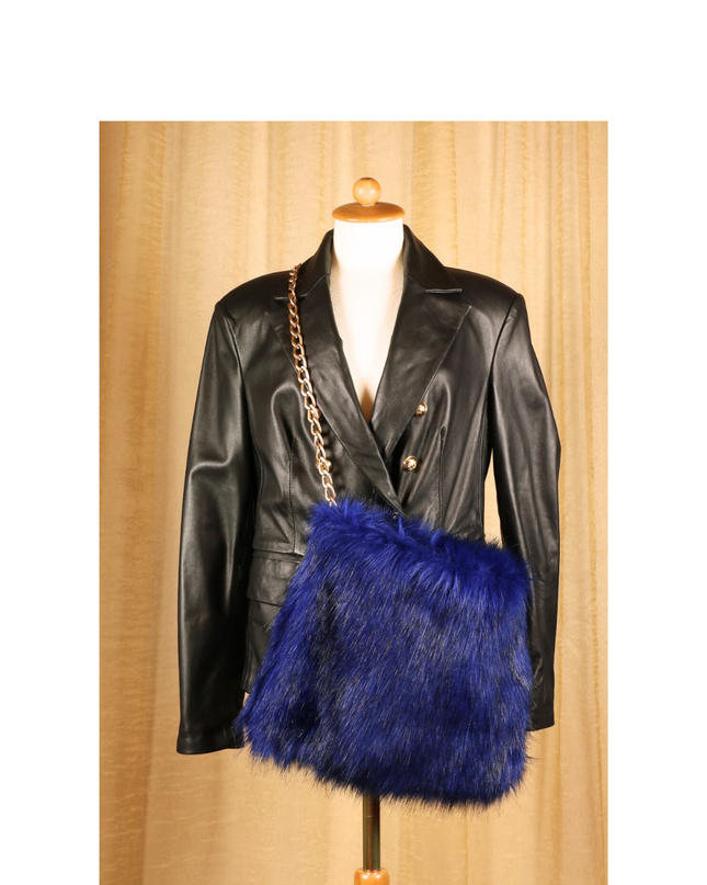 Leather Lab, Borsa in Pelliccia, Bluette/Nero
