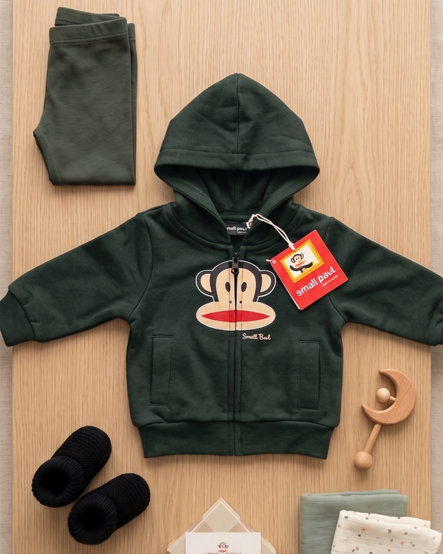 Felpa con Cappuccio Neonato Paul Frank con Stampa Logo – Verde e Blu