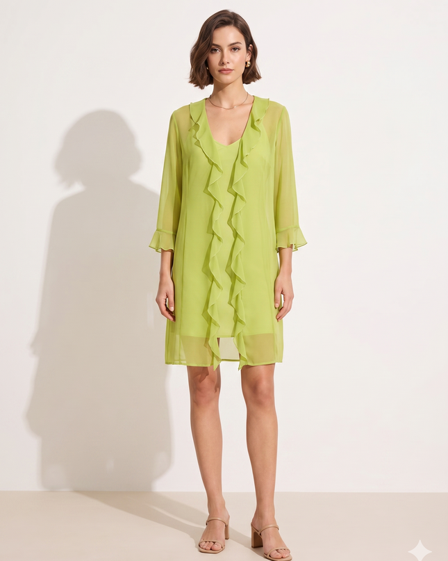 Spolverino Lungo Donna in Georgette Verde Mela – Art. C52 | Taglia L