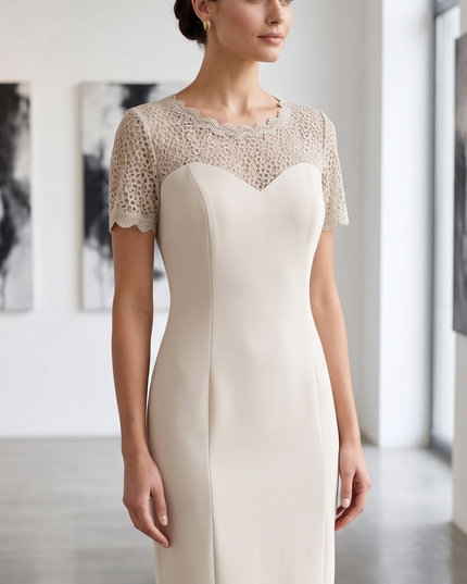 Completo Tubino con Giacca in Pizzo Beige – Annablu Taglia 44