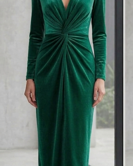 Abito Donna Midi con Drappeggio a Nodo – Corallo / Verde