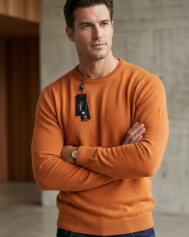 Sottogiacca Uomo Girocollo con Contrasto – Art. 0226 | 50% Lana 20% Cashmere 20% Viscosa | Colore Coccio
