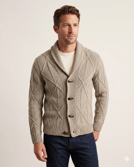 Bagariny, Cardigan Lana da Uomo, Beige e Blu, Taglia M, XL, XXL
