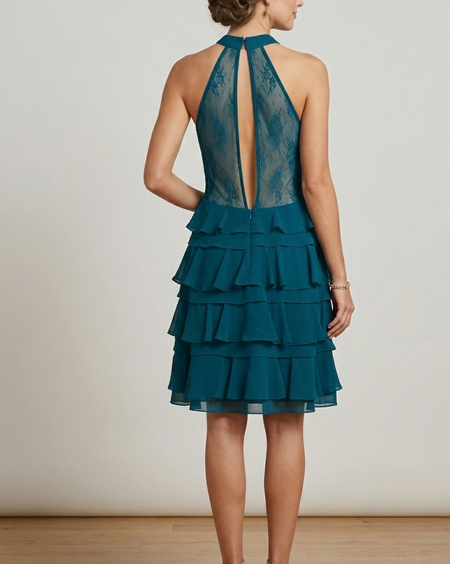 Abito Donna Gonna a Balze con Stola – Blu Ottanio – Art. 7097