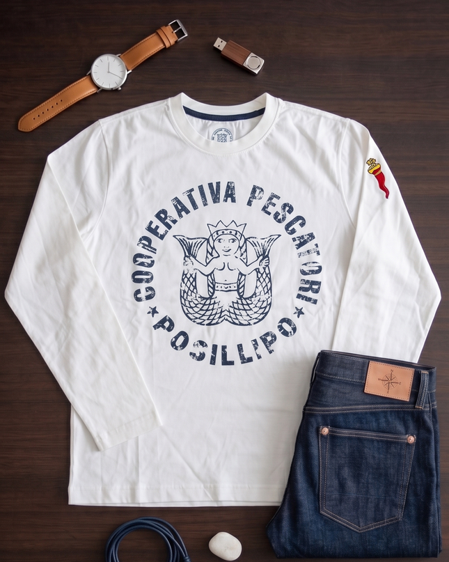 T-Shirt Ragazzo Cotone Manica Lunga con Stampa Logo Napoletano