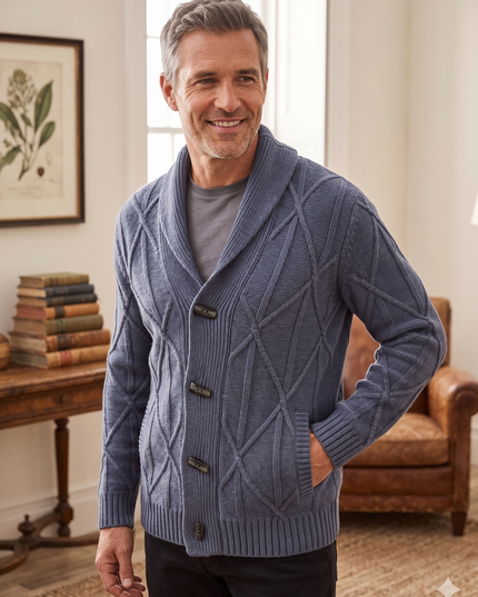Bagariny, Cardigan Lana da Uomo, Beige e Blu, Taglia M, XL, XXL