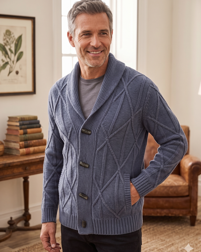 Bagariny, Cardigan Lana da Uomo, Beige e Blu, Taglia M, XL, XXL