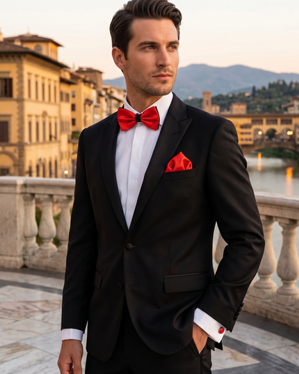 Tris Accessori Uomo Cerimonia – Papillon + Pochette + Gemelli Rasatello ,Art. 0326