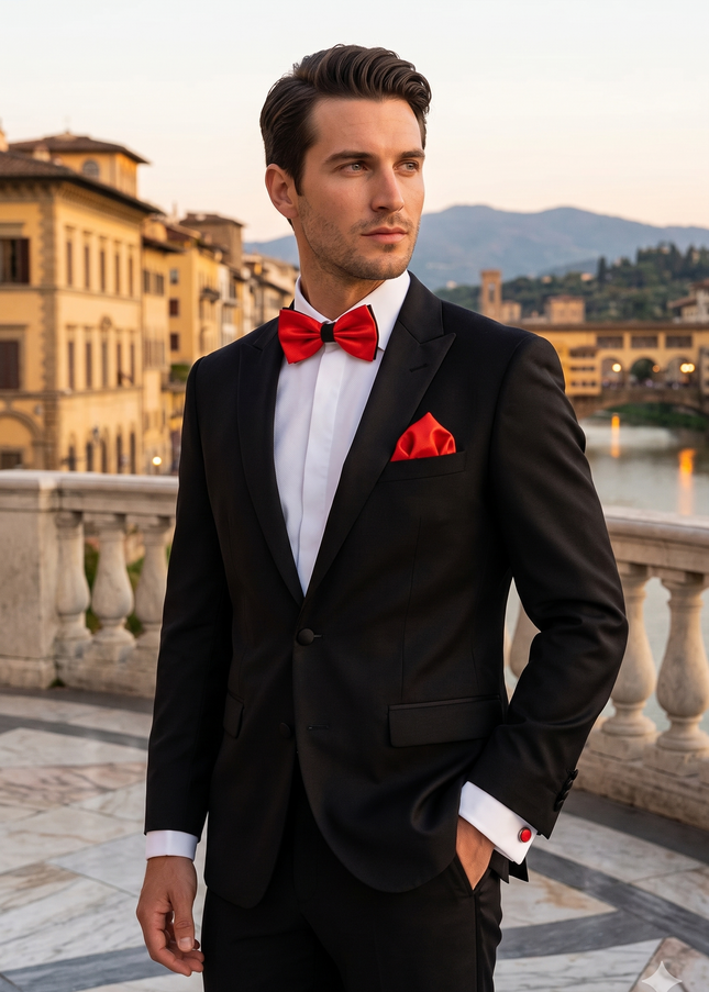 Tris Accessori Uomo Cerimonia – Papillon + Pochette + Gemelli Rasatello ,Art. 0326