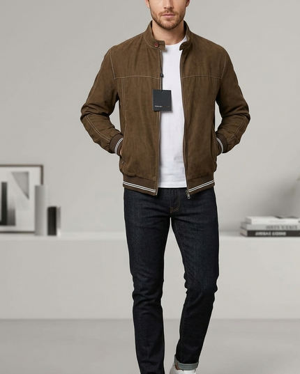 Bomber Uomo in Scamosciato Verde Oliva – Mod. Adam | Art. 2026