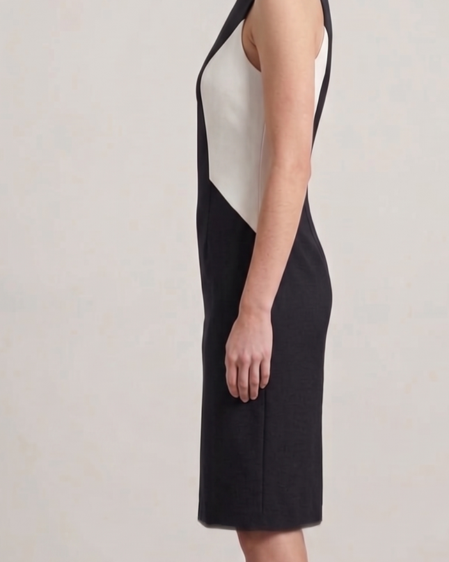 Tubino Donna Bianco e Nero Piquet di Cotone Mod. 750 – Aderente Midi Tg. 42