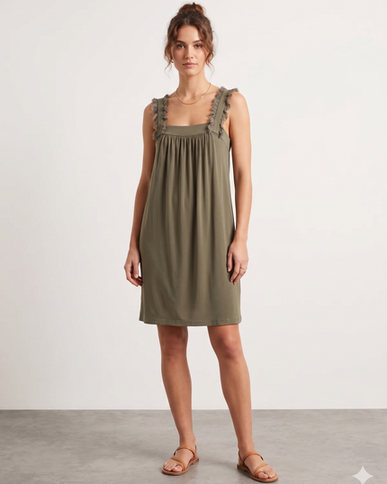 Abito in Maglina Modello Sottana – Art. 1110250 | Bretelle con Pizzo | Colore Fango | Tg. M
