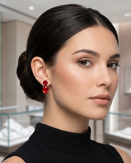 Joelle Bijoux, Orecchini Pendenti in Cristallo Rosso Rubino