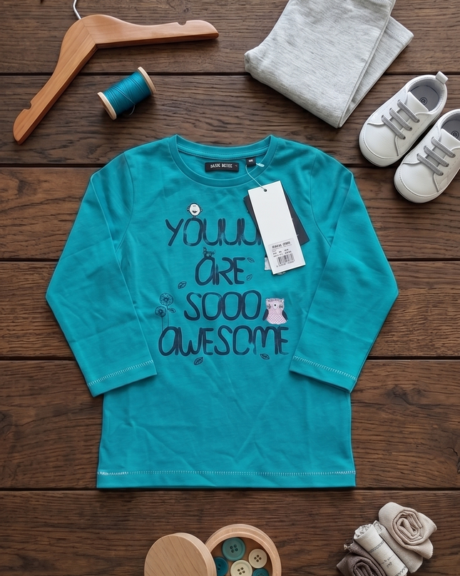 Maglietta Cotone Bimba Blue Seven Verde con Stampe – Art. 675