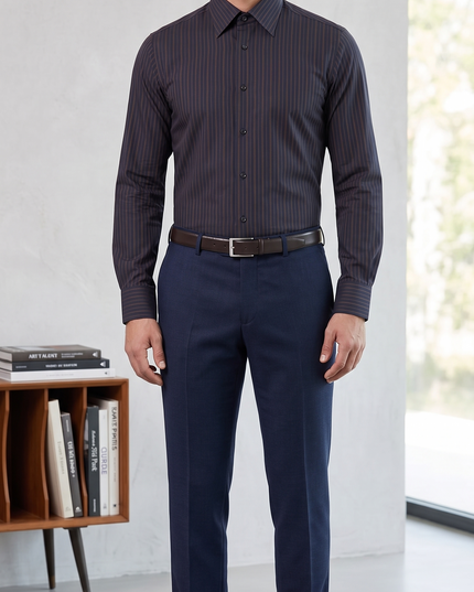 Camicia Uomo ROCCO BAROCCO Slim Fit Cotone Rigato Nero/Marrone – Art. RB0126