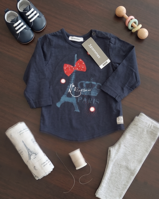 Maglietta Neonata 6 Mesi — Blu con Fiocco Rosso