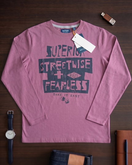 T-Shirt Ragazzo Manica Lunga Puro Cotone — Bordeaux
