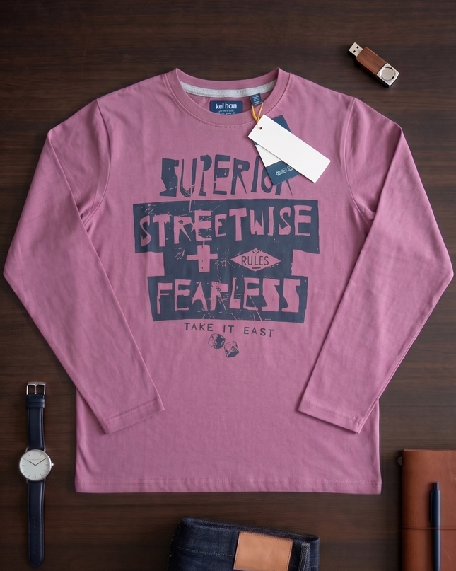 T-Shirt Ragazzo Manica Lunga Puro Cotone — Bordeaux