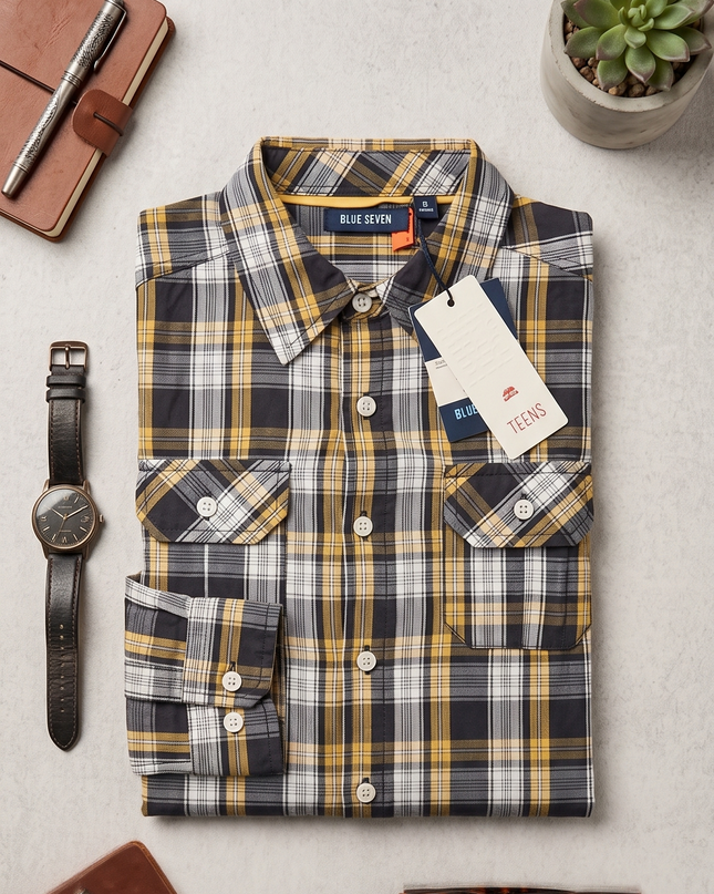 Camicia Ragazzo Blu Seven Art. 72X – Quadri Manica Lunga