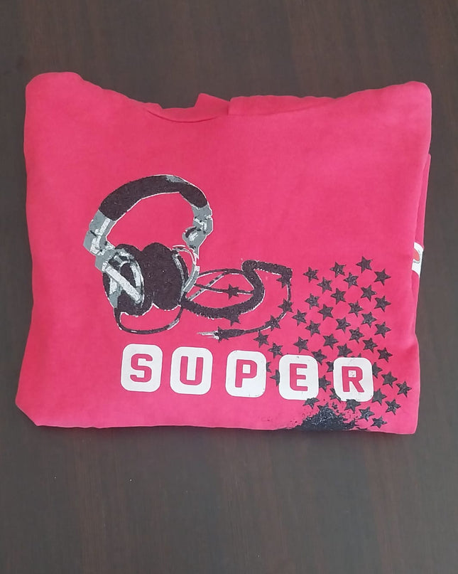 Felpa Bambina Rossa con Cappuccio Reverse Bianco e Stampa Nera - Art. 56144