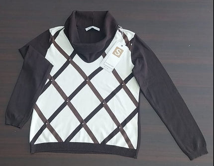 Maglia Donna Sensazioni Viscosa e Poliestere – Rombi Marrone e Avorio made in Italy