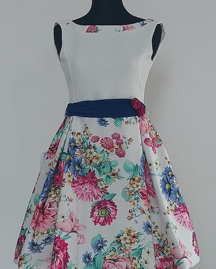 Abitino Cerimonia Bimba in Piqué Nido d’Ape con Gonna Floreale e Sottogonna in Tulle – Art. NG10 – Tg. 80