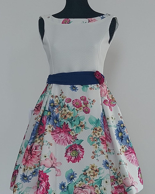 Abitino Cerimonia Bimba in Piqué Nido d’Ape con Gonna Floreale e Sottogonna in Tulle – Art. NG10 – Tg. 80