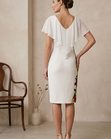 Tubino Donna Bianco in Crepe con Applicazione Floreale e Pietre – Linea ILOVETUBINO – Tg. 46