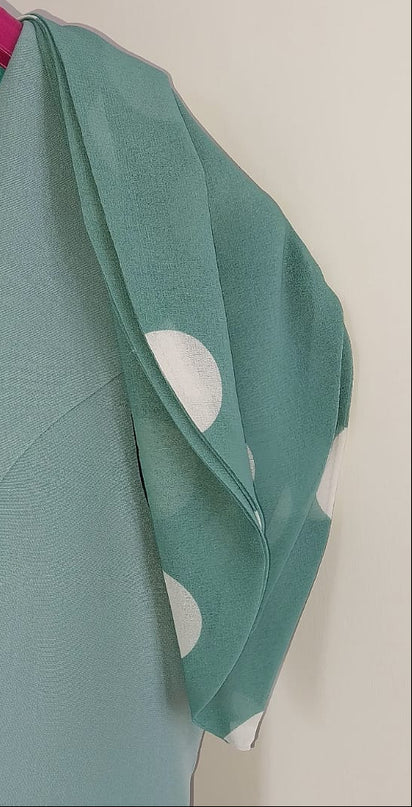 Tubino Donna Verde Acqua Scollo a V con Fiocco Georgette a Pois – Ref. 2035