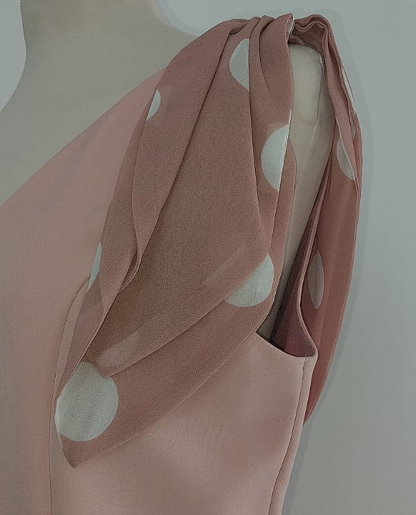Tubino Donna Rosa Scollo a V con Fiocco Georgette a Pois – Ref. 2035