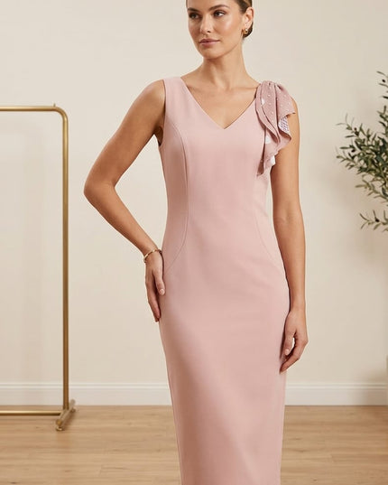 Tubino Donna Rosa Scollo a V con Fiocco Georgette a Pois – Ref. 2035