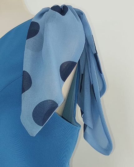 Tubino Donna Azzurro Cielo Scollo a V con Fiocco Georgette a Pois – Ref. 2035