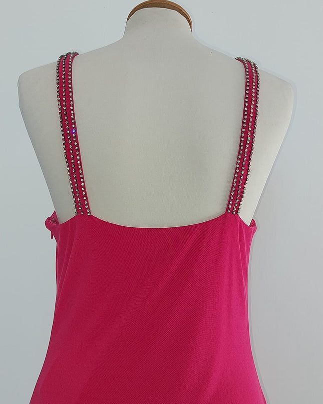 Tubino Donna Fuxia in Maglina Elasticizzata con Swarovski Argento – Art. H07 – Tg. 42
