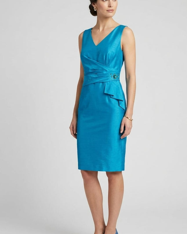 Completo Donna M.Louise Art. 729 – Abito e Bolero Blu Marino Shantung di Seta Tg. 44