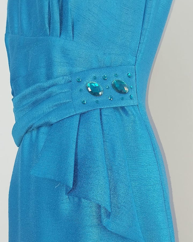 Completo Donna M.Louise Art. 729 – Abito e Bolero Blu Marino Shantung di Seta Tg. 44