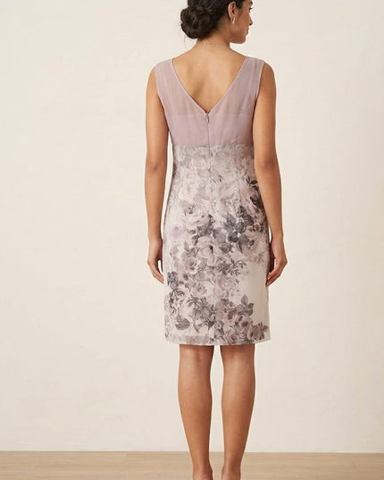 Tubino Donna Georgette Fantasia Floreale Art. 367 – Cipria/Rosa/Nero Tg. 44