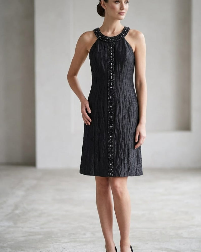 Abito Nero Pastore Couture Mod. 510 – Organza Stropicciata Girocollo con Pietre