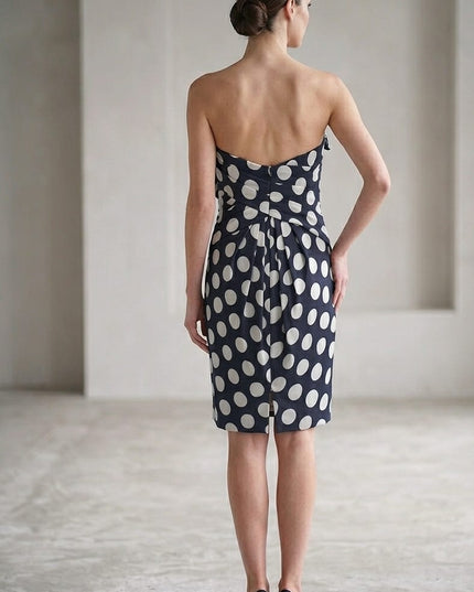 Abito Line Belle Couture Art. BM174 – Seta Pois Blu e Bianco Scollo a Cuore Tg. 46