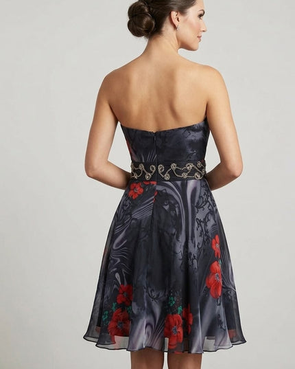 Abitino Donna in Seta Pura con Fiori Rosso Valentino e Swarovski