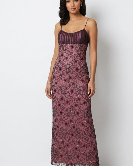 Abito Lungo Rosa e Nero Tulle Ricamato Paillettes — Art. BDB.40510
