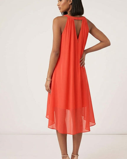 Abito Asimmetrico Donna Corallo Scollo all'Americana – Art. ROT.108 IN GEORGETTE