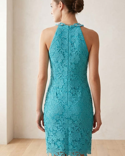 Tubino in Pizzo Macramè Tiffany al Ginocchio con Girocollo in Pietre – Art. 5058