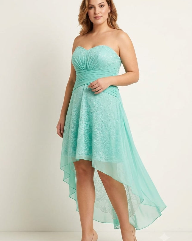 Abito Donna Bella by Venus – Verde Acqua e Pizzo Bianco, Corto Davanti Lungo Dietro