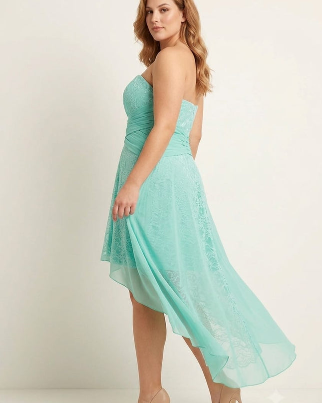 Abito Donna Bella by Venus – Verde Acqua e Pizzo Bianco, Corto Davanti Lungo Dietro