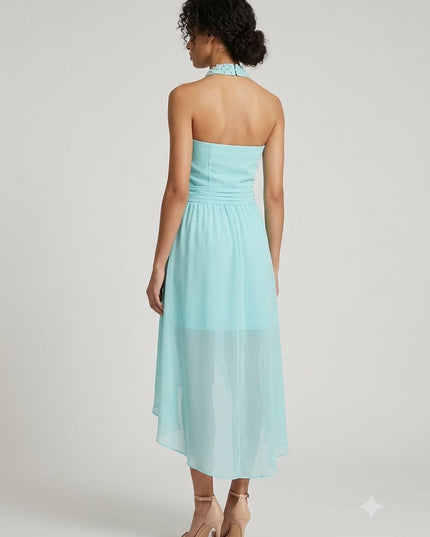 Abito Soani Chiffon Tiffany – Corto Davanti Lungo Dietro con Perle | Taglia 42
