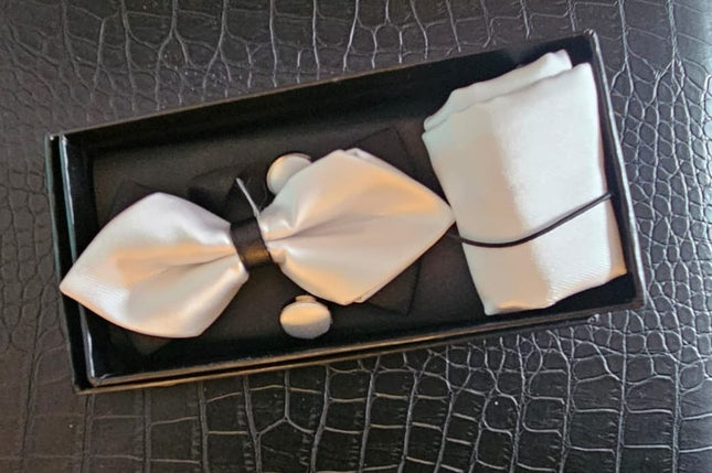 Tris Accessori Uomo Cerimonia – Papillon + Pochette + Gemelli Rasatello ,Art. 0326