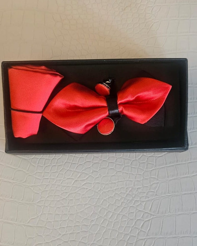 Tris Accessori Uomo Cerimonia – Papillon + Pochette + Gemelli Rasatello ,Art. 0326